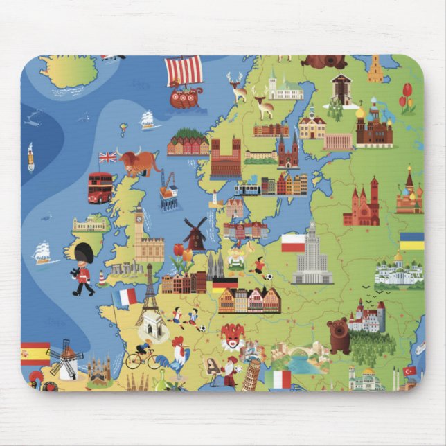Cartoon Map of Europe Mouse Mat (Front)