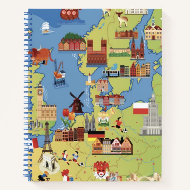 Cartoon Map of Europe Notebook (Front)