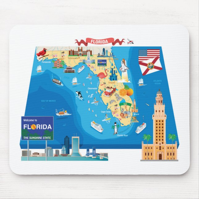 Cartoon Map of Florida Mouse Mat (Front)