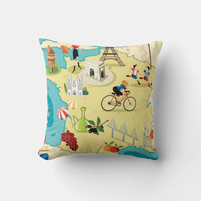 Cartoon Map of France Cushion (Front)