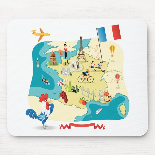 Cartoon Map of France Mouse Mat (Front)