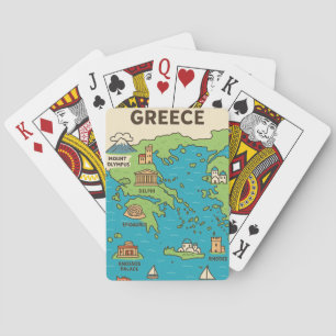 Cartoon Map of Greece – Illustrated Landmarks Playing Cards