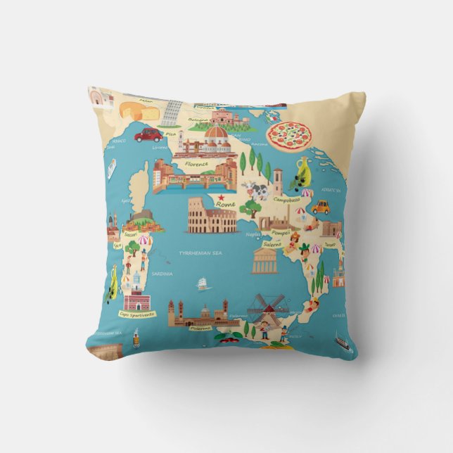 Cartoon Map of Italy Cushion (Front)