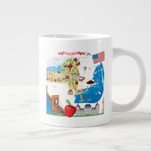 Cartoon Map of New York State Large Coffee Mug