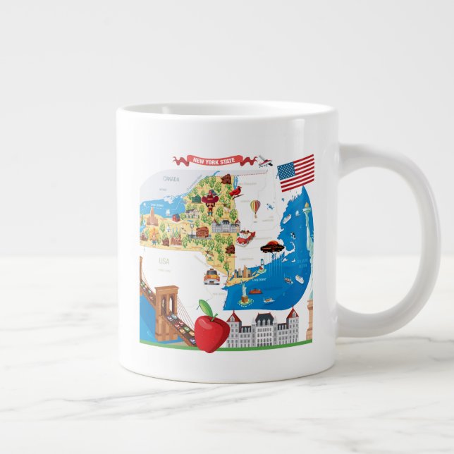Cartoon Map of New York State Large Coffee Mug (Right)
