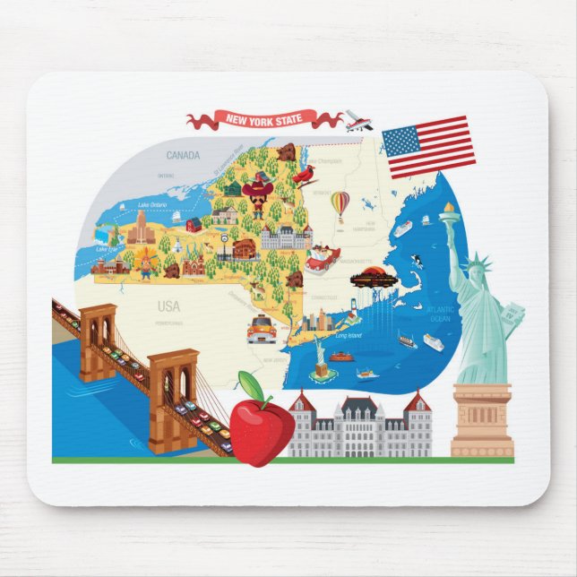 Cartoon Map of New York State Mouse Mat (Front)