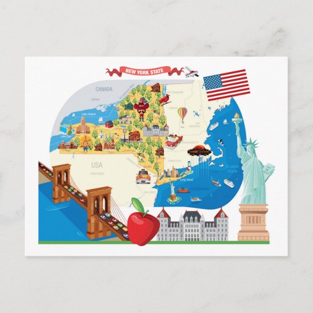 Cartoon Map of New York State Postcard (Front)