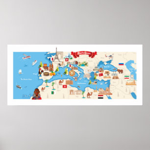 Cartoon Map of The Mediterranean Poster
