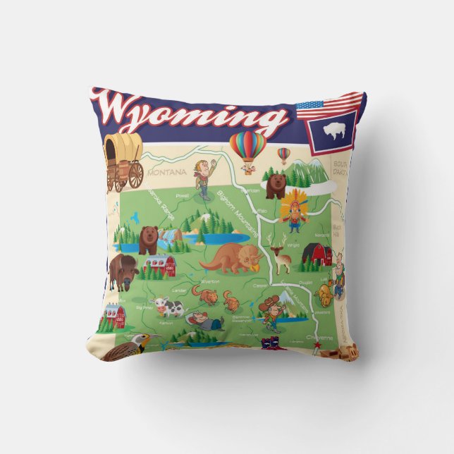 Cartoon Map of Wyoming Cushion (Front)