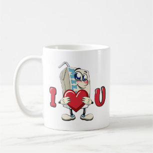 Cartoon Mascot Milk Box say I Love U Coffee Mug
