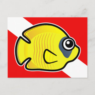 Cartoon Masked Butterflyfish Dive Flag Postcard