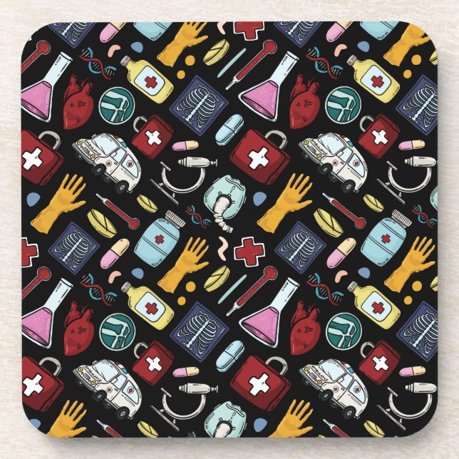 Cartoon medical doctor nurse science pattern coaster (Front)