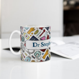 Cartoon medical doctor nurse science pattern coffee mug