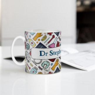 Cartoon medical doctor nurse science pattern coffee mug