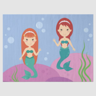 Cartoon mermaid sisters swim in the ocean  tissue paper