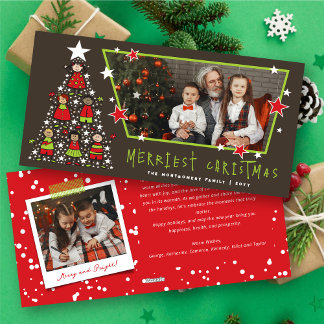Cartoon Merriest Christmas Tree Cute Kids Photo Holiday Card