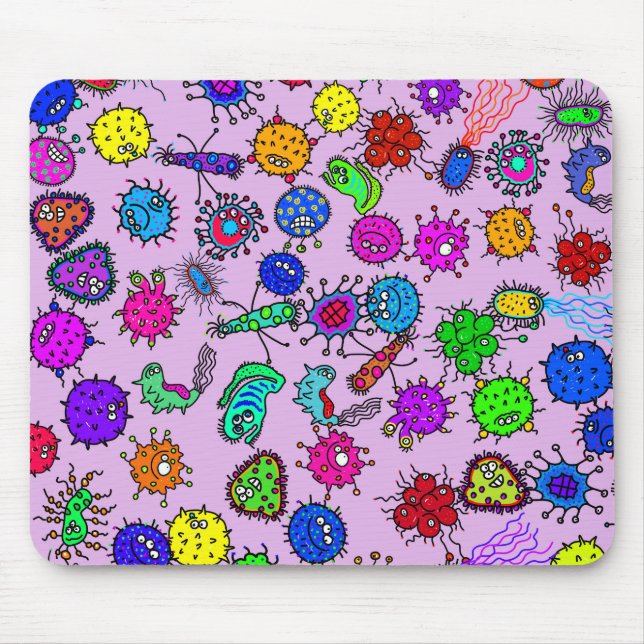 Cartoon Microscopic Bacteria Bug Doodle Art Mouse Mat (Front)