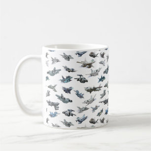 Cartoon military aeroplanes seamless pattern coffee mug