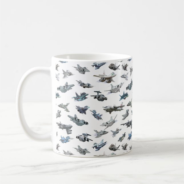 Cartoon military aeroplanes seamless pattern coffee mug (Left)