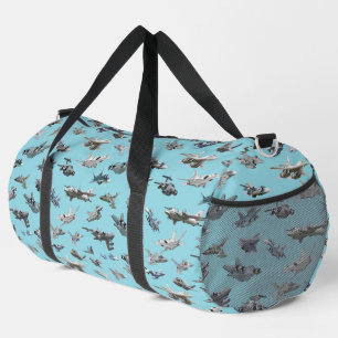 Cartoon military aeroplanes seamless pattern duffle bag