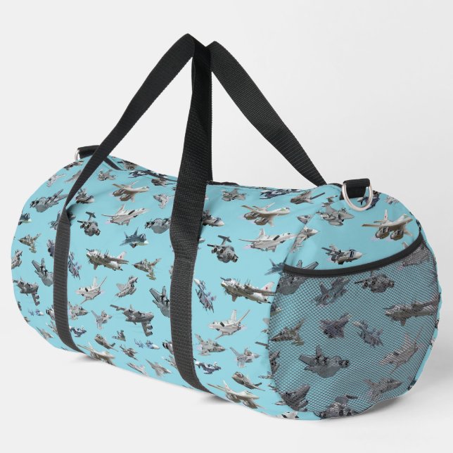 Cartoon military aeroplanes seamless pattern duffle bag (Right Corner)