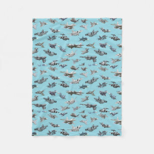 Cartoon military aeroplanes seamless pattern fleece blanket