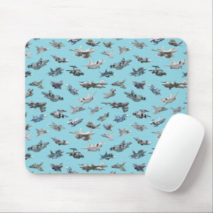 Cartoon military aeroplanes seamless pattern mouse mat