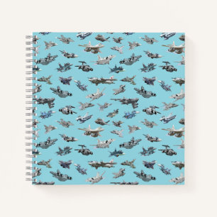 Cartoon military aeroplanes seamless pattern notebook
