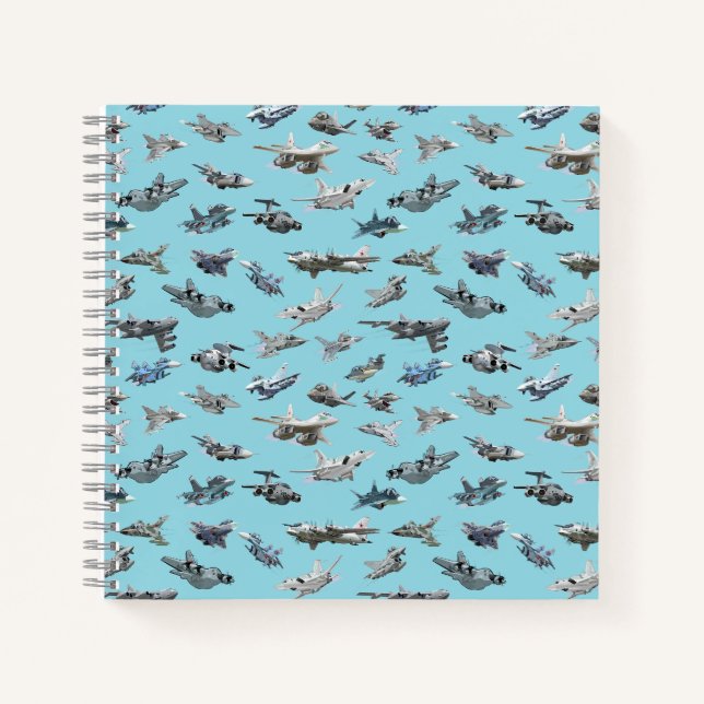 Cartoon military aeroplanes seamless pattern notebook (Front)