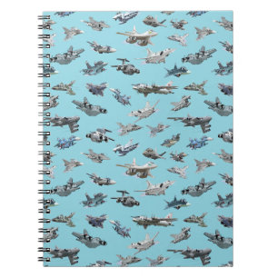 Cartoon military aeroplanes seamless pattern notebook