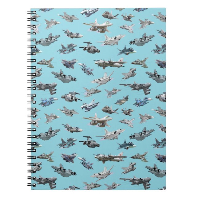 Cartoon military aeroplanes seamless pattern notebook (Front)