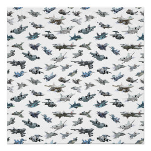 Cartoon military aeroplanes seamless pattern poster
