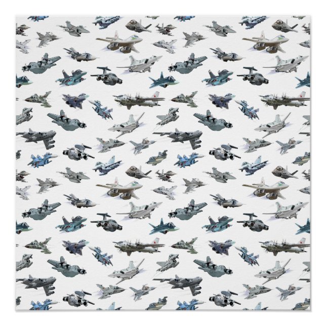 Cartoon military aeroplanes seamless pattern poster (Front)