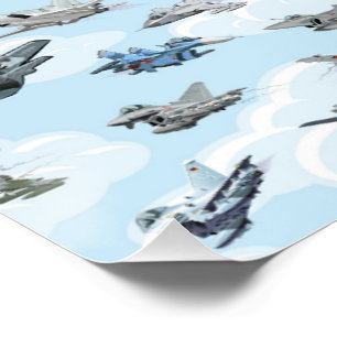 Cartoon military aeroplanes seamless pattern poster
