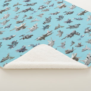 Cartoon military aeroplanes seamless pattern sherpa blanket