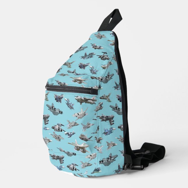 Cartoon military aeroplanes seamless pattern sling bag (Right Corner)