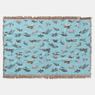 Cartoon military aeroplanes seamless pattern throw blanket
