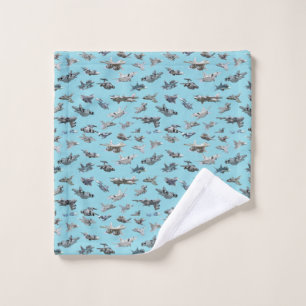 Cartoon military aeroplanes seamless pattern wash cloth
