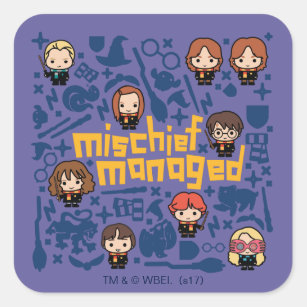 Cartoon "MISCHIEF MANAGED™" Graphic Square Sticker