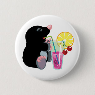 cartoon mole drinking cocktail 6 cm round badge