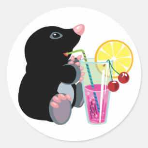 cartoon mole drinking cocktail classic round sticker