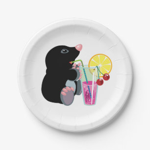 cartoon mole drinking cocktail paper plate