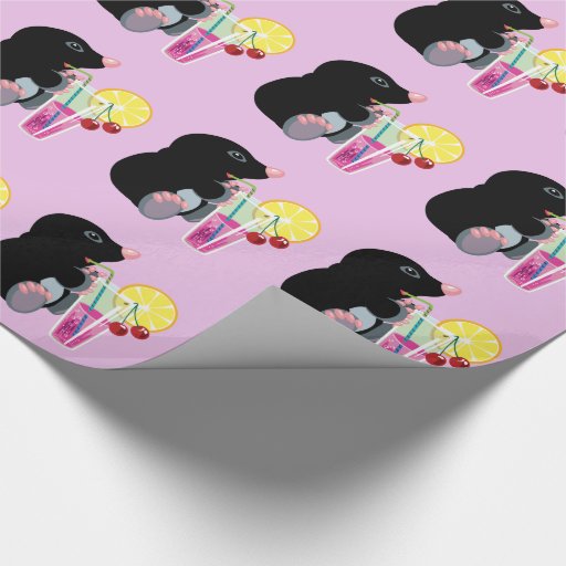 Image of cartoon mole drinking cocktail Wrapping Paper