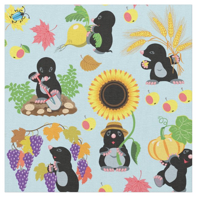 cartoon mole gardening fabric (Close Up)