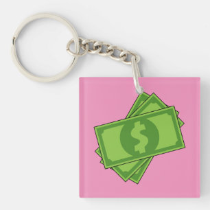 Cartoon Money Dollar Bills Key Ring