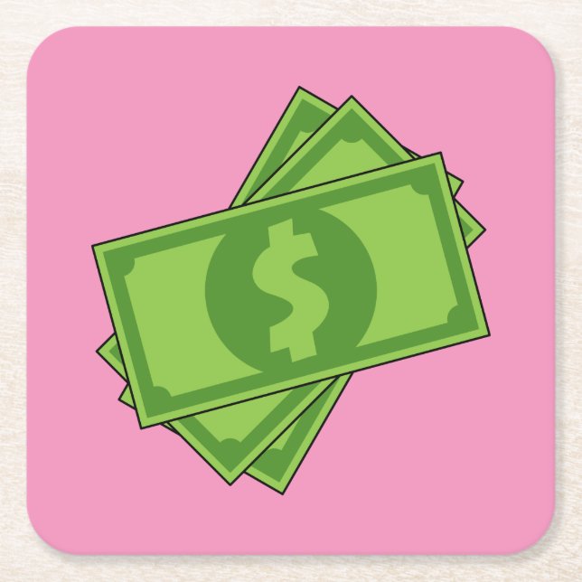 Cartoon Money Dollar Bills Square Paper Coaster (Front)