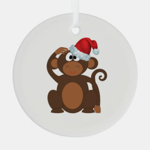 Cartoon Monkey Glass Ornament