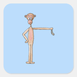 Cartoon Monkey with Smelly Sock. Square Sticker
