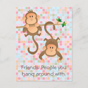 Cartoon monkeys hanging around postcard
