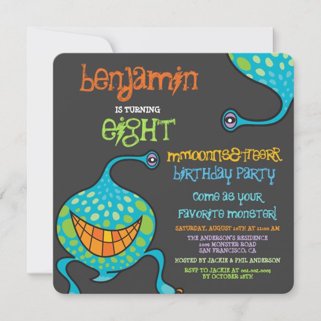 Cartoon Monster Alien Kids Photo Birthday Party Invitation (Front)